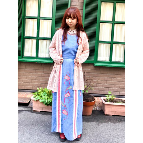 70s Wrap tulip maxi dress【01080】