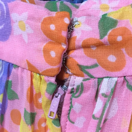 70s Pink floral maxi skirt【01500】