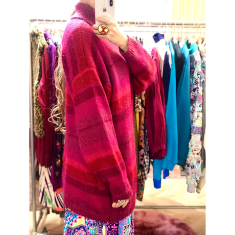 80s Pink border knit sweater【01058】