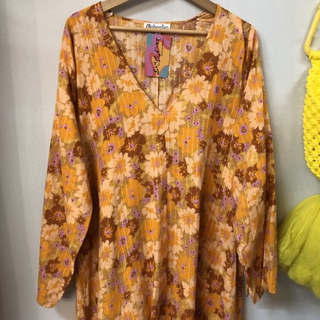 Vintage orange floral maxi dress【01217】