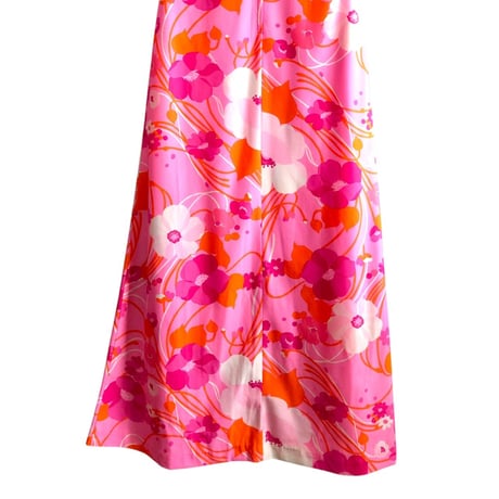 70s Pink floral maxi dress【01445】