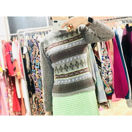 Vintage gray knit sweater【00622】