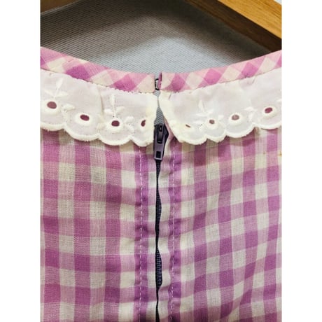 70s Purple gingham maxi dress with bonnet【00926】