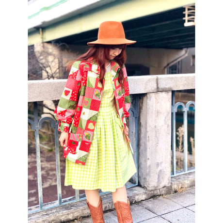 70s Patchwork printed poly blouse 【01090】