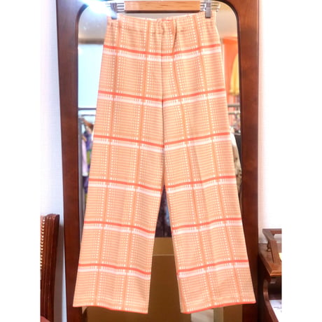 70s Orange plaid poly pants【01234】