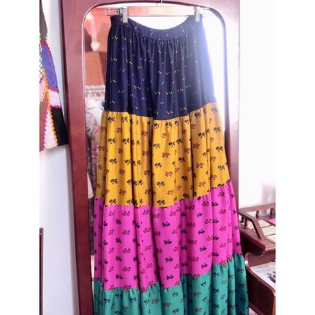 70s Colorful tiered maxi skirt【01162】