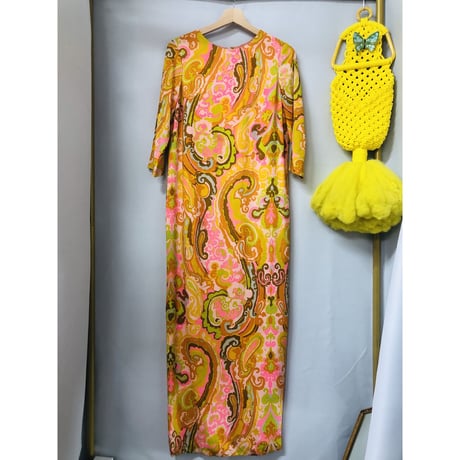 Orange psychedelic maxi dress【00717】