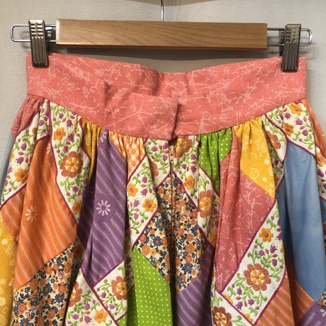 70s Floral patchwork maxi skirt【01231】