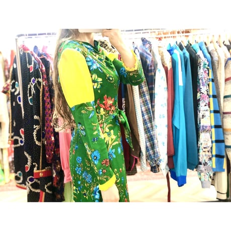 70s Bugs and Flower maxi dress【01036】