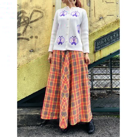 70s Butterfly White Knit Cardigan【00523】