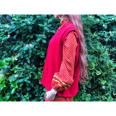 80s Red knit vest【00406】