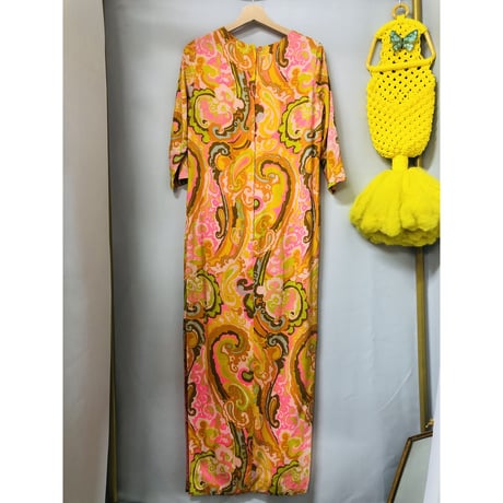 Orange psychedelic maxi dress【00717】