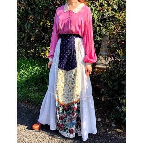 70s Patchwork maxi skirt【00198】