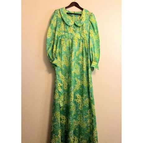 70s Lime green ｍaxi dress【00397】