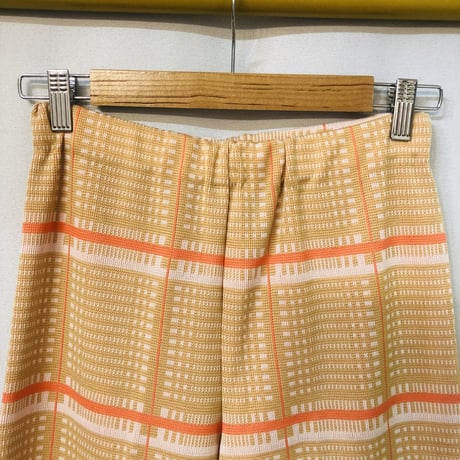 70s Orange plaid poly pants【01234】