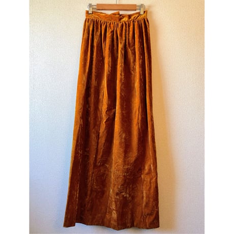 70s Velvet gold maxi skirt【00490】
