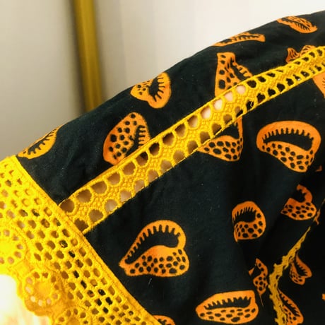 Vintage Black×Orange african batik tunic【01189】