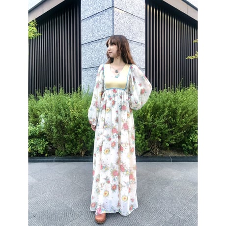 70s Balloon sleeve floral dress【01222】