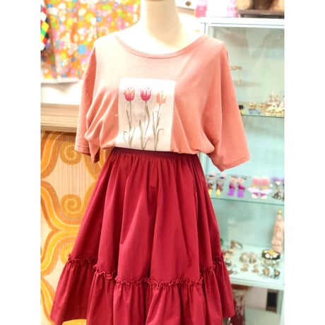 Vintage burgundy tired skirt【01111】
