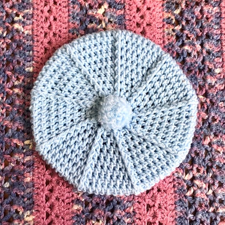 Vintage handmade knit beret / Baby blue【01379】