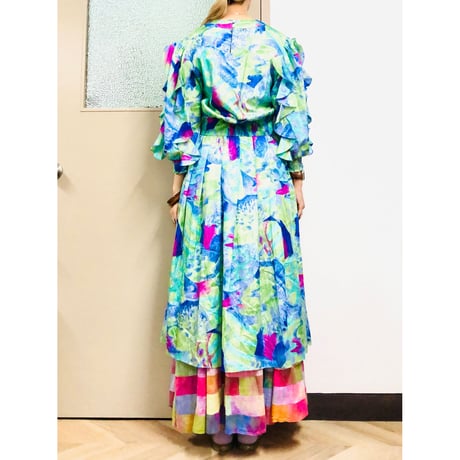 80s MONTAGE NIGHT watercolor ruffle dress【00976】