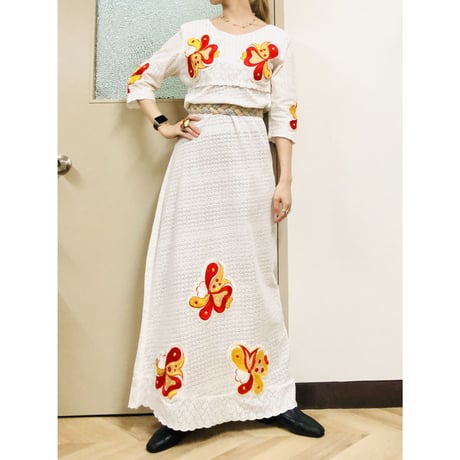 70s Floral patches maxi dress【00778】