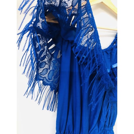 70s Blue mexican dress【00694】