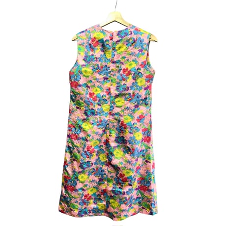 70s Pink floral sleeveless dress【01494】