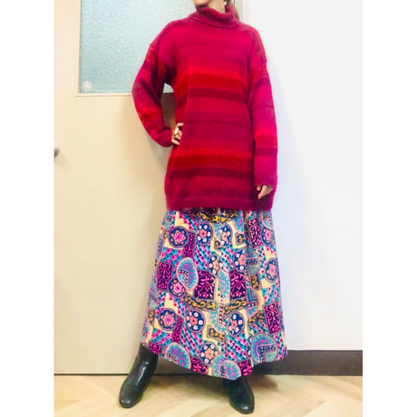 80s Pink border knit sweater【01058】
