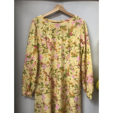 70s yellow floral maxi dress【00834】