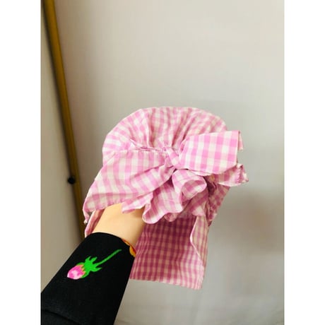 70s Purple gingham maxi dress with bonnet【00926】