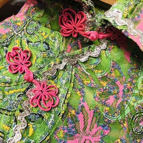 60s Green lace china dress【01214】