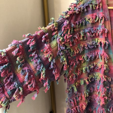 80-90s Pink plaid fringe jacket【01258】