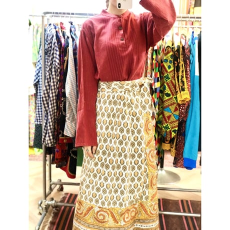 Vintage quilted orange maxi skirt【01210】