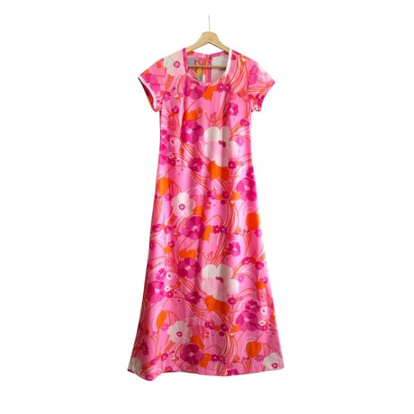 70s Pink floral maxi dress【01445】