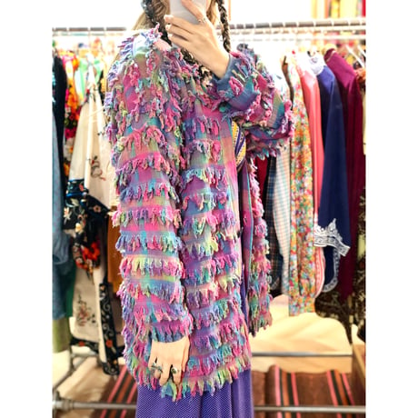 80-90s Pink plaid fringe jacket【01258】