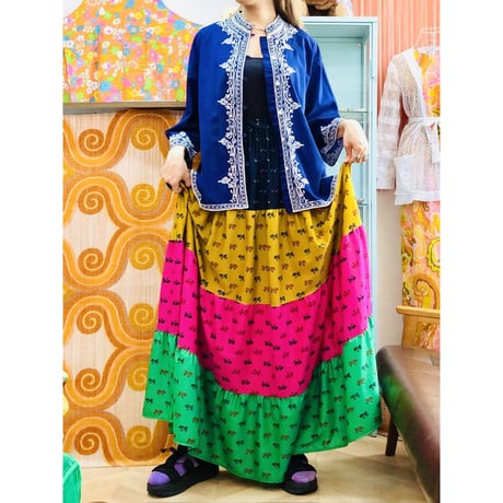 70s Colorful tiered maxi skirt【01162】