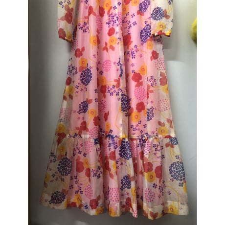 70s Hawaiian sheer maxi dress【00830】