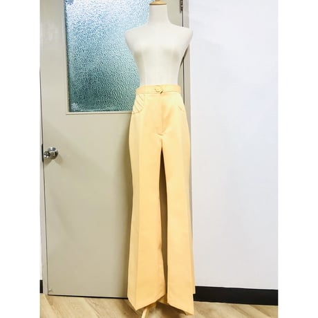70s Yellow flared poly pants【00758】