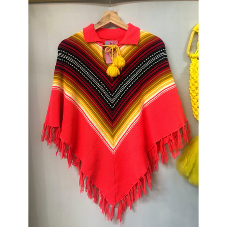 70s Knit poncho【01027】