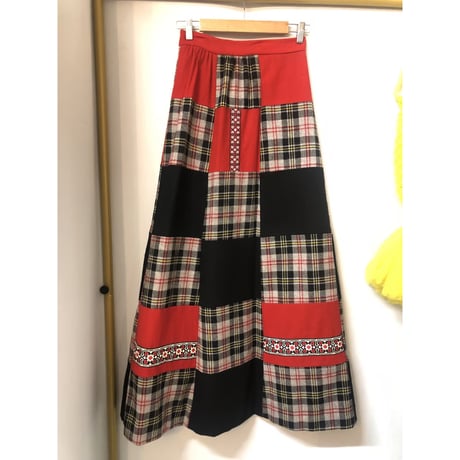 70s Wool patchwork maxi skirt【01052】