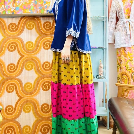 70s Colorful tiered maxi skirt【01162】