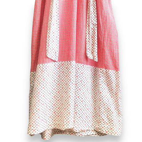 70s Gingham & Floral hippie maxi dress【01382】