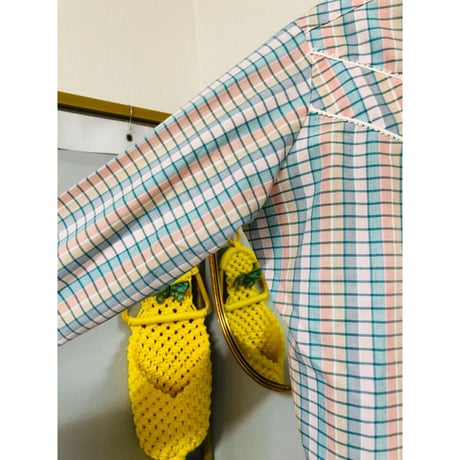 Vintage pink plaid blouse【00898】