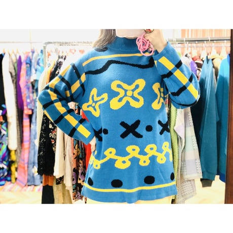 Vintage blue turtleneck sweater【00796】