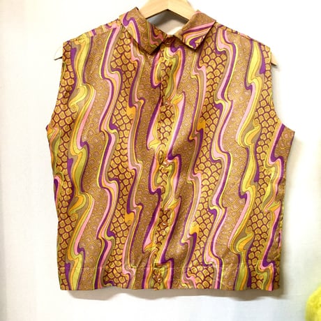 Vintage geometry sleeveless blouse【01199】
