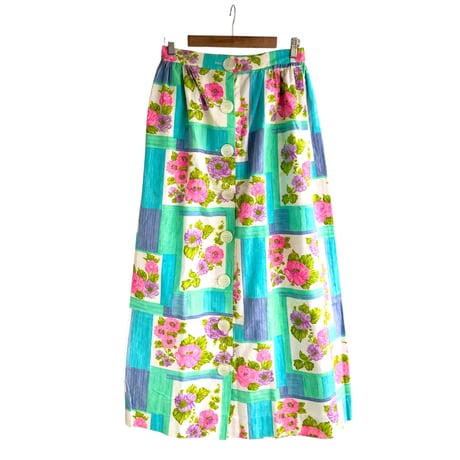 70s Floral maxi skirt【01303】