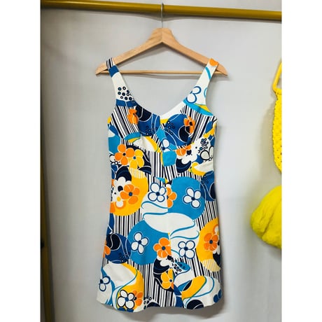 Vintage BLUE floral sun dress【00824】