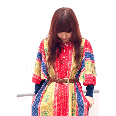 70s Red maxi dress【01075】