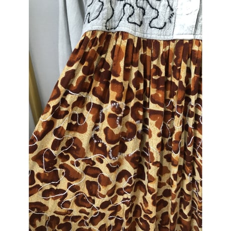 80s indian rayon leopard dress【00927】